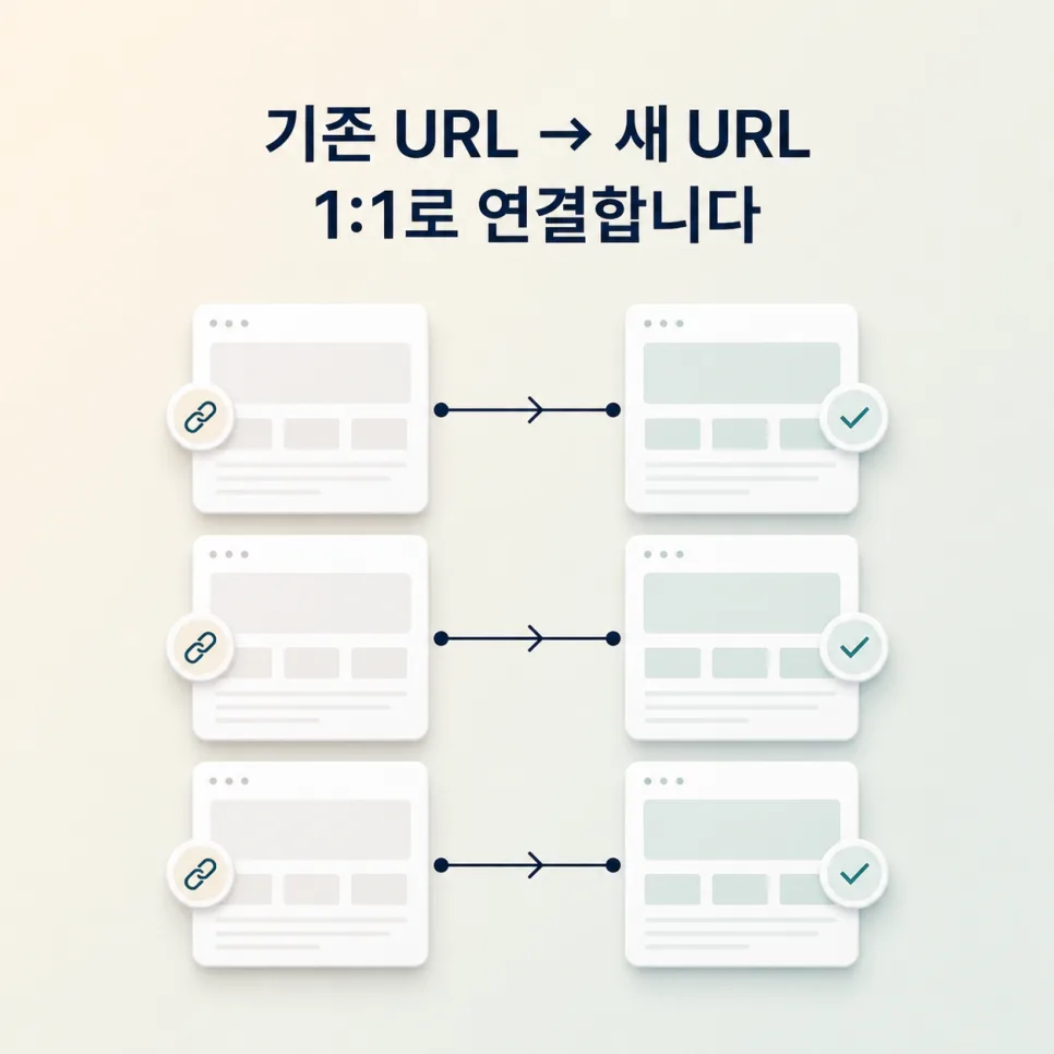 옛 주소마다 대응하는 새 페이지를 연결하는 그림